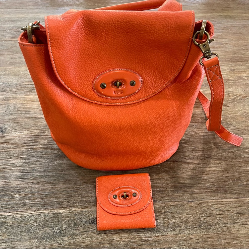 UGG Leather Tote Crossbody Bag Wallet Persimmon